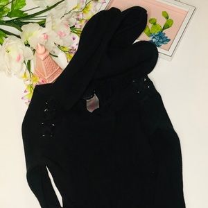 Black hooded long sleeved shirt